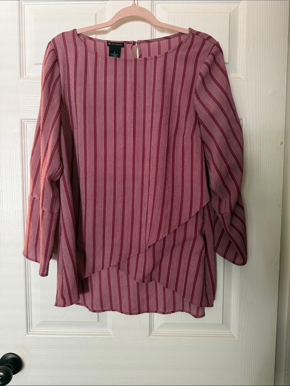 New directions Pink Striped Layered Blouse